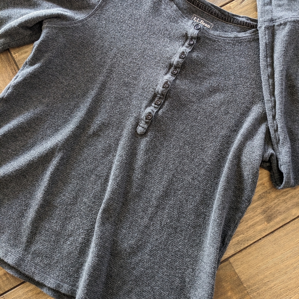 LL Bean Charcoal Mini Waffle Weave Henley
